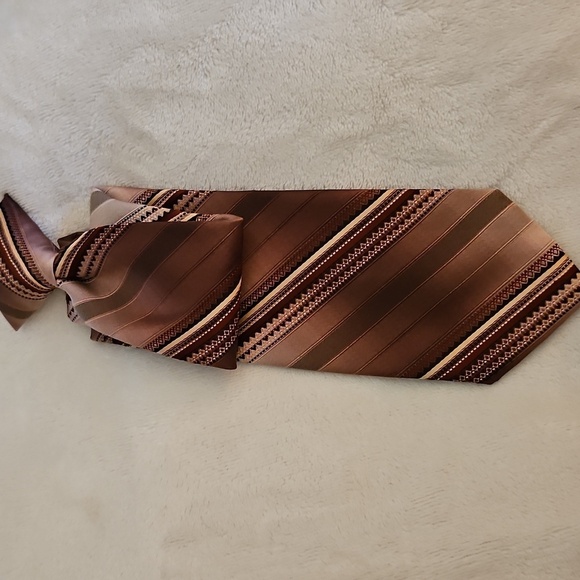 Vtg JOSKE'S 1980s Brown Striped Slim Clip-on Tie - Picture 2 of 8